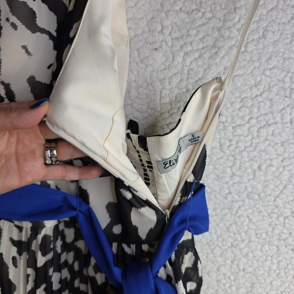 Eliza J Halter Sz8 Animal Leopard BlacknWhite W Blue belt accent maxi Dress Sexy - Picture 11 of 16